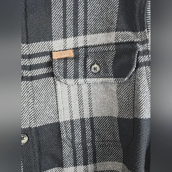 Orvis M Heavy Flannel Shirt Jacket Fleece Lined Cuffs Buffalo Plaid Shacket - Picture 5 of 14
